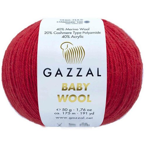 фото Пряжа gazzal baby wool алый (811), 40%шерсть мериноса/20%кашемирпа/40%акрил, 175м, 50г, 3шт