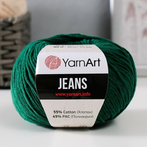 Пряжа YarnArt Jeans 55% хлопок, 45% акрил 160 м, 1 шт, 50 г, 92 темно-зеленый (9464965)