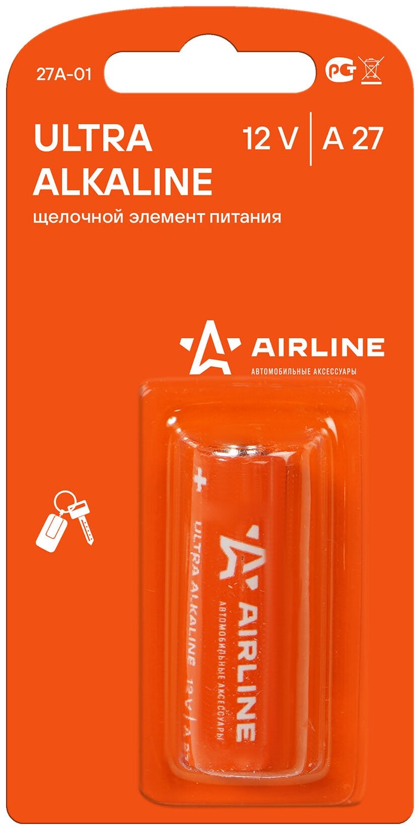 Батарейка A27 12V для брелоков сигнализаций щелочная 1 шт. 27A-01 AIRLINE