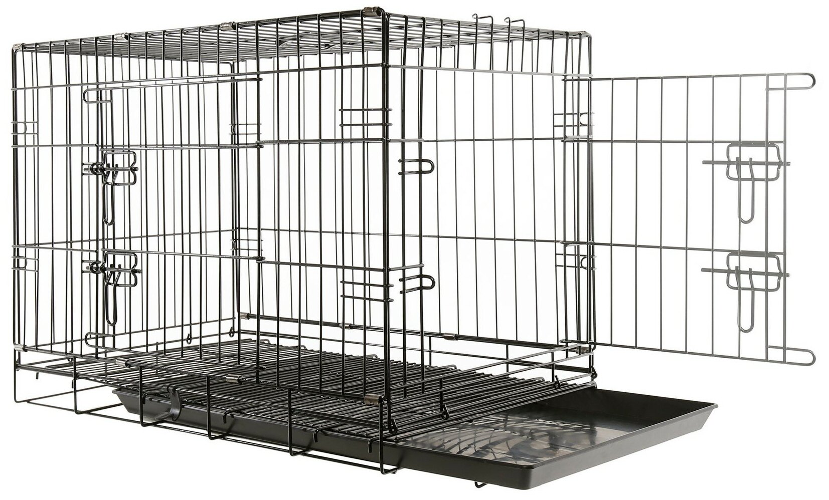Клетка для собак металлическая ТоТо № 3+ черная, с 2-мя дверьми, поддоном и сеткой (78х49х56.5см) - фотография № 1