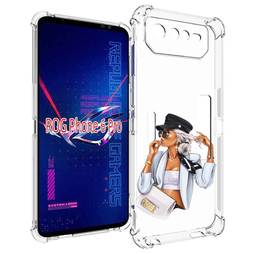 Чехол MyPads девушка-в-белом-с-модной-сумочкой женский для Asus ROG Phone 6 Pro задняя-панель-накладка-бампер