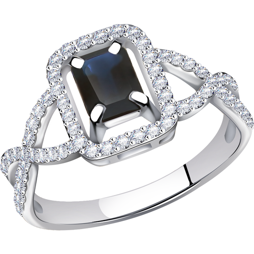 Кольцо Diamant online, белое золото, 585 проба, бриллиант, сапфир, размер 18.5, бесцветный
