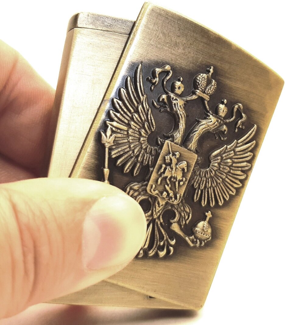 Зажигалка Россия подарочная, цвет бронза - фотография № 3