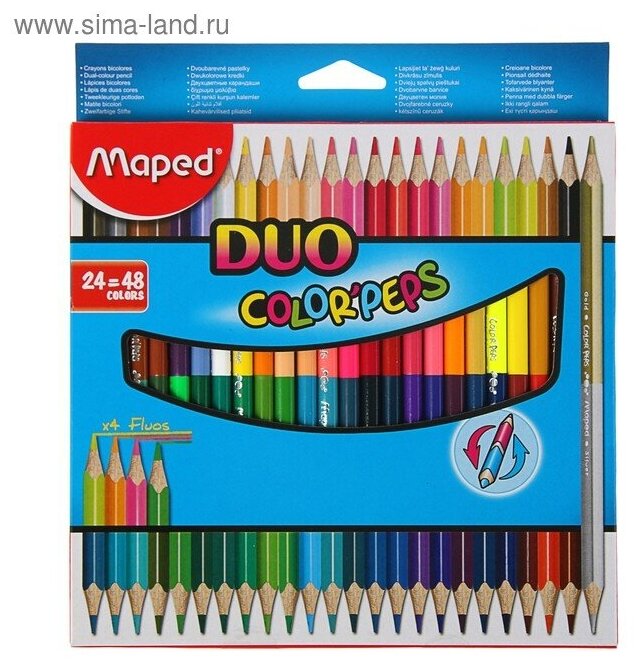 Maped Карандаши трёхгранные двухсторонние 48 цветов - 24 штуки, Maped Color Peps, европодвес