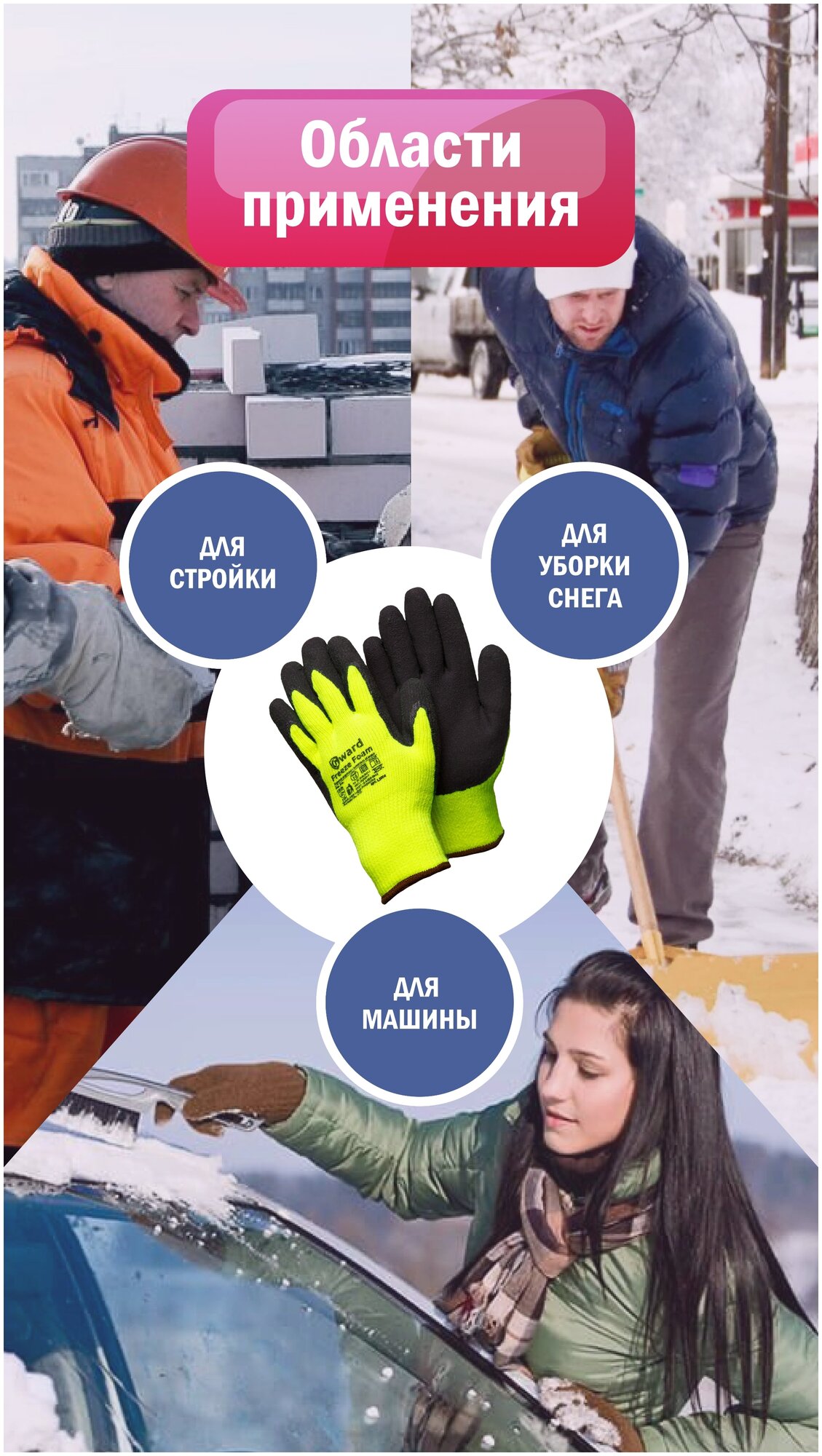 Акриловые зимние рабочие перчатки со вспененным латексом Gward, размер 10(XL), 1 пара