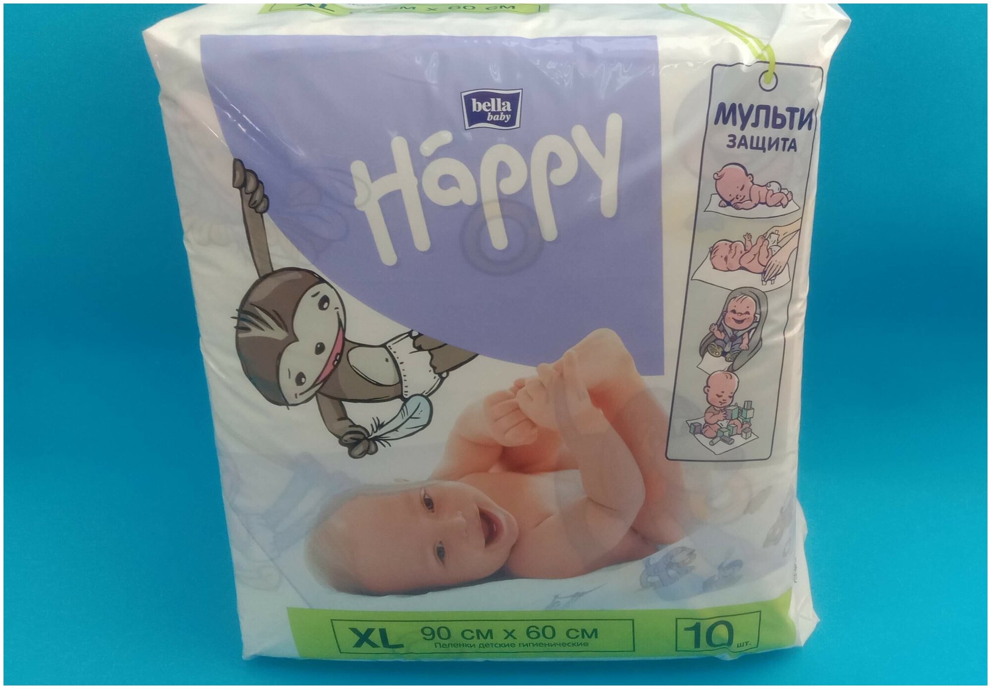 Одноразовая пеленка Bella Baby Happy 60x90 Мульти Защита, белый, 10 шт.