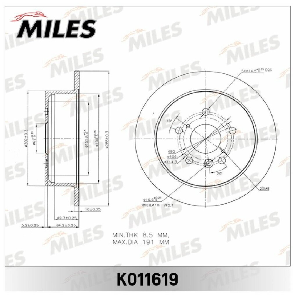 Диск тормозной LEXUS RX300/RX330/RX350/RX400H задний, MILES, K011619