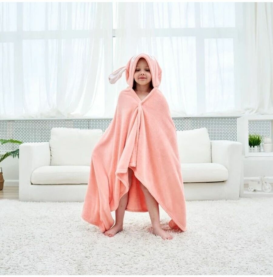 полотенце детское банное с капюшоном Розовый Зайчик - фотография № 9