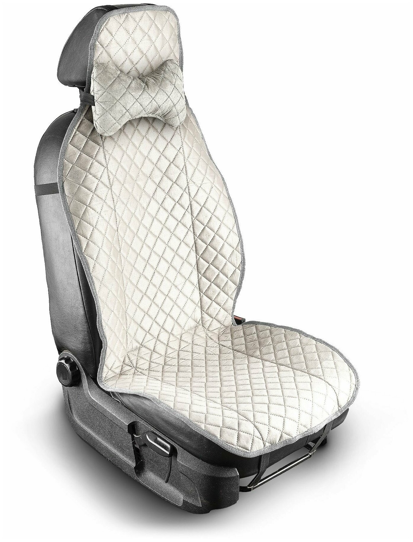 фото Накидки из замши Алькантара на водительское автокресло и сиденье переднего ряда с подушкой для головы и шеи, с нескользящим силиконовым покрытием