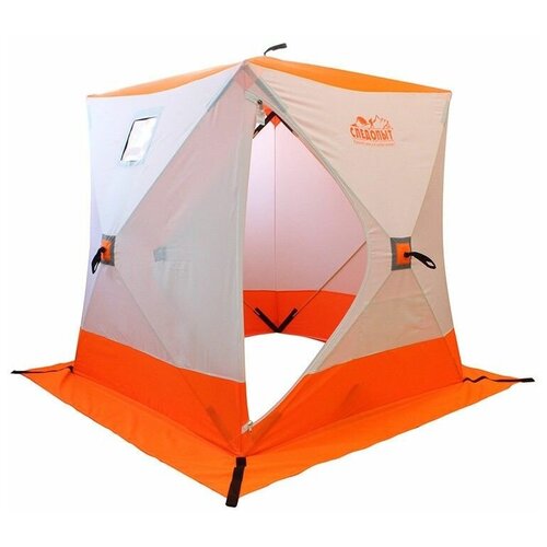 фото Палатка зимняя куб следопыт 2-местная, 1,5х1,5х1,7, бело-оранжевая