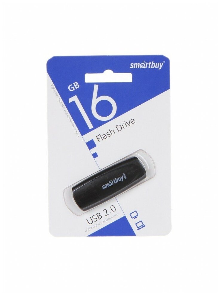 Флеш-диск 16 GB SMARTBUY Scout USB 2.0, черный, SB016GB2SCK (арт. 513762)