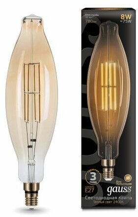 Светодиодная лампа Gauss Led Vintage Filament BT120 8W E27 120*420mm Golden 780lm 2400K 1/10