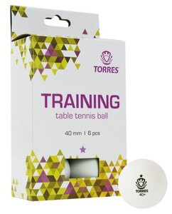 Мячи для настольного тенниса Torres Training 1*, арт. TT21016, диам. 40+ мм, упак. 6 шт, белый