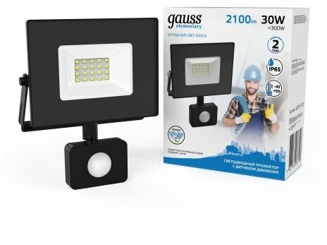 Прожектор Gauss LED 30W 2100lm IP65 6500К с датчиком движения