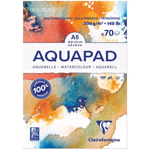 Альбом для акварели 70л, А5, на склейке Clairefontaine «Goldline Aqua»,300г/м2, холод. прессование