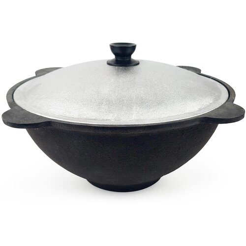 Узбекский чугунный казан 8 литров для всех типов плит, дно плоское, ручки литые, с крышкой.