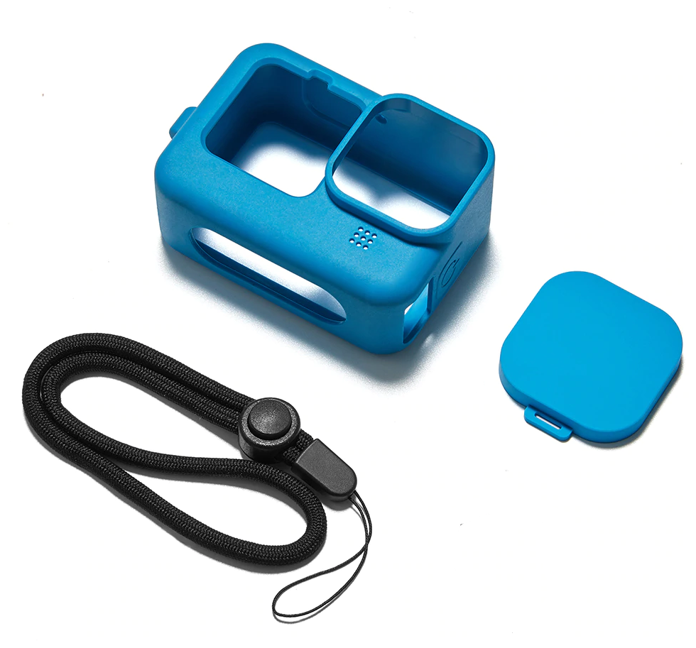 Силиконовый защитный чехол ABC для GoPro HERO 9 с ремешком на запястье и крышкой объектива (голубой)