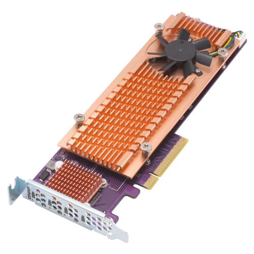 QNAP   QNAP QM2-4S-240 Quad M.2 SATA SSD expansion card; supports up to four M.2 2280 formfactor M.2 SATA SSDs; PCIe Gen2 x4 host interface; Low-profile bracket pre-loaded, Low-profile flat and Full-height are bundled