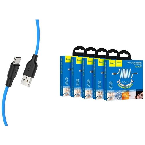 Кабель Hoco X21 Plus, USB - Type-C, 3A, 1 м, силикон, чёрно-синий