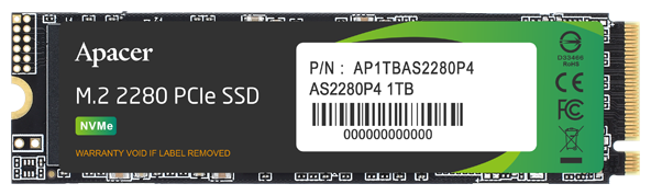 Накопитель SSD M.2 2280 Apacer AS2280P4 1TB PCIe Gen3x4 with NVMe 3D TLC 3000/2000MB/s IOPS 215K/390K MTBF 1.5M RTL - фото №1