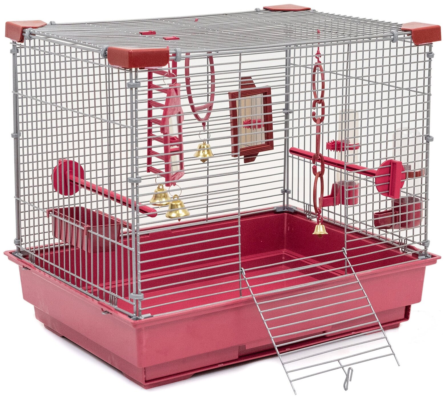 Клетка для птиц 42 х 30 х 37см "PetTails" Smart разборная, шаг прута 10,5мм, (с наполнением) рубиновая - фотография № 2