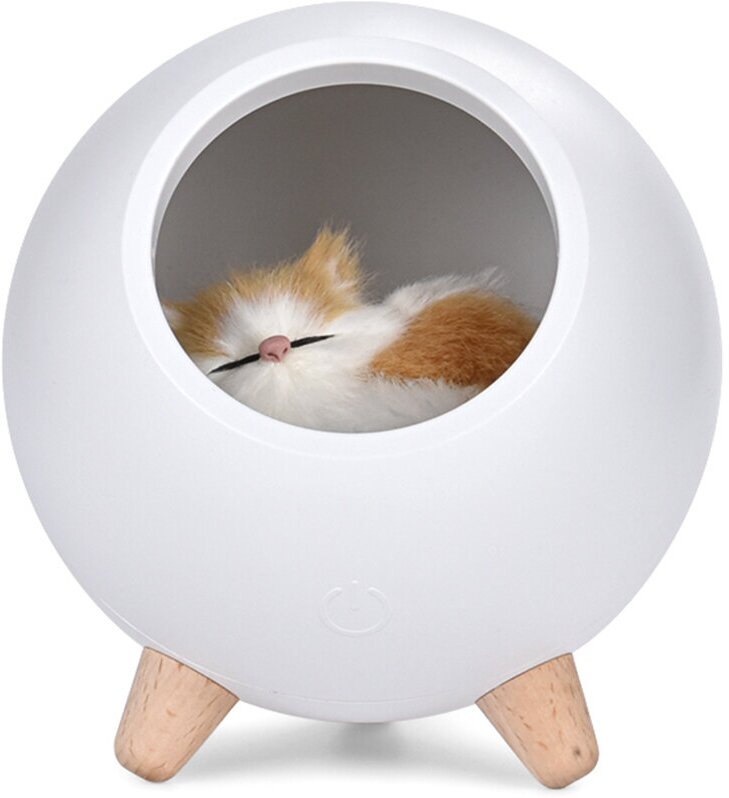 Детский ночник со спящим котенком и Bluetooth, белый - фотография № 3