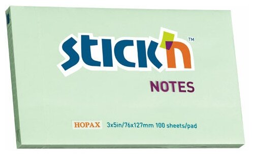 Набор из 12 штук Блок самоклеящийся бумажный Stick`n 21156 76x127мм 100 листов 70г/м2 пастель зеленый
