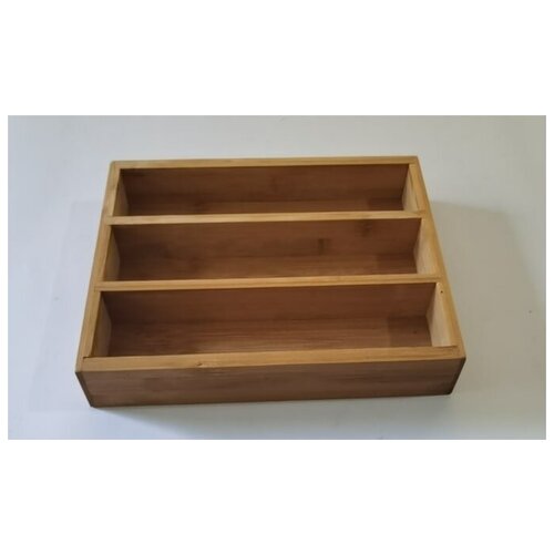 Лоток органайзер для столовых приборов Homium Wood, 3 секции, кухонный, раздвижной, для хранения ложек и вилок, ящик на кухню, дерево