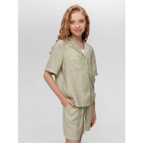 фото Комплект одежды , блуза и шорты, повседневный стиль, размер 134-140, зеленый simple_clo