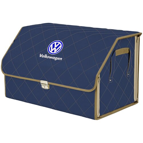 Органайзер-саквояж в багажник "Союз Премиум" (размер M). Цвет: черный с серой прострочкой Ромб и вышивкой Volkswagen (Фольксваген).