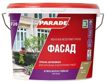 Краска PARADE F20 фасадная база С бесцветная 2,5 л