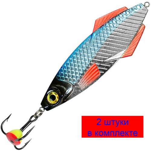 Блесна для рыбалки зимняя AQUA карелия NEW 36,0g, цвет 01 (серебро, синий флюр) 2 штуки в комплекте.