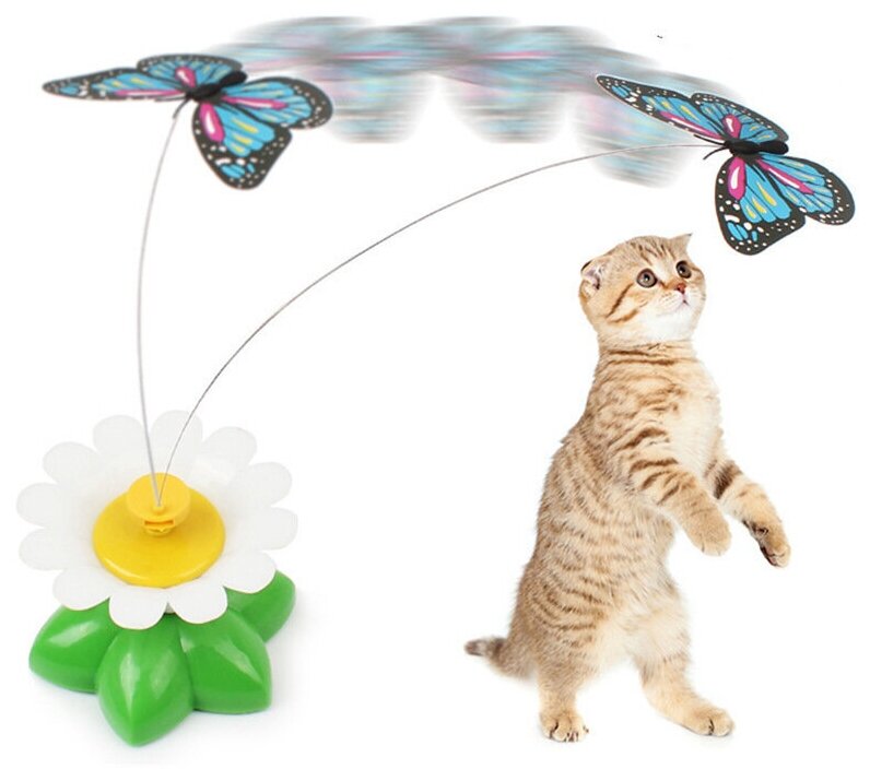 Интерактивная игрушка для кошек "Летающая бабочка", красная - фотография № 2