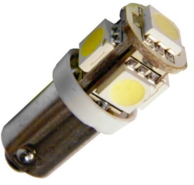 Лампа светодиодная, белая, T4W / BA9S 5SMD 12V, LEDO