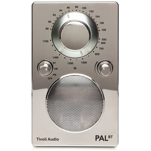 Портативный радиоприемник Tivoli Audio PAL BT Chrome с аккумулятором, влагозащищенный корпус, Bluetooth, AUX, 12 часов работы от аккумулятора. Цвет: хром