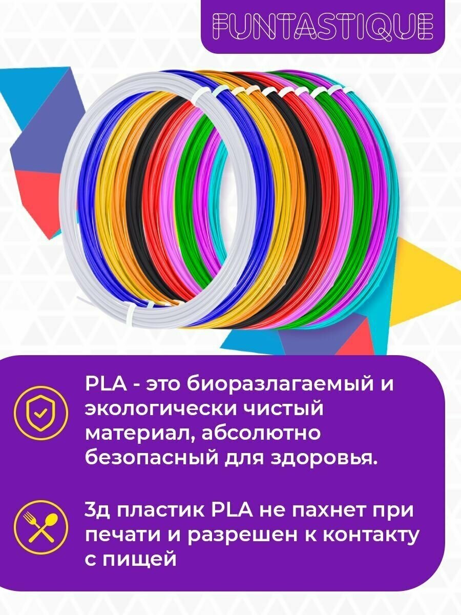 Пластик для 3D ручки Funtasy (для 3д ручки), 15 цветов по 5 метров , набор , безопасный , без запаха , леска пластмасса , картриджи