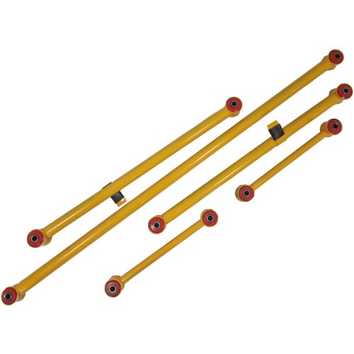 Тяги реактивные желтые ВАЗ 2101-2107, Нива, 2123 Шеви (к-кт из 5шт) с красными/ синими полиуретановыми сайлентблоками