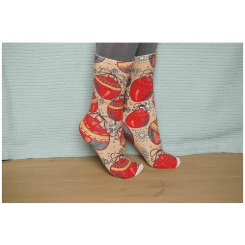 фото Носки шерстянки, размер 35/38, белый, красный, оранжевый