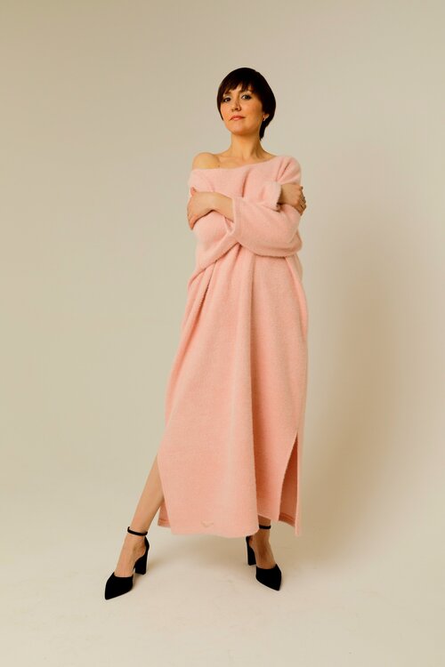 Платье ALEXANDRA BELOUSOVA, свободный силуэт, миди, размер 46, розовый