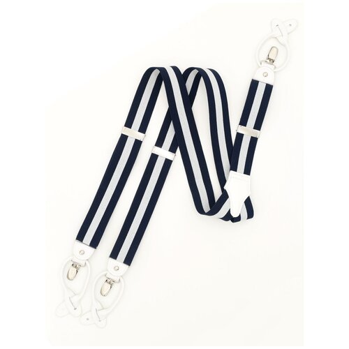 фото Подтяжки мужские gentleteam широкие синие в белую полоску, зажимы и пуговицы