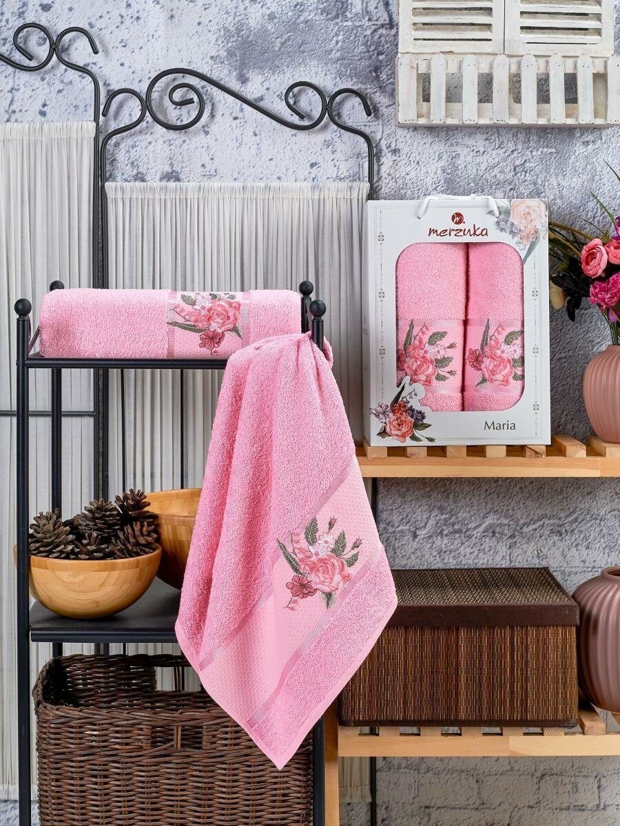 Oran Merzuka Набор из 2 полотенец Maria цвет: розовый (50х90 см, 70х140 см)
