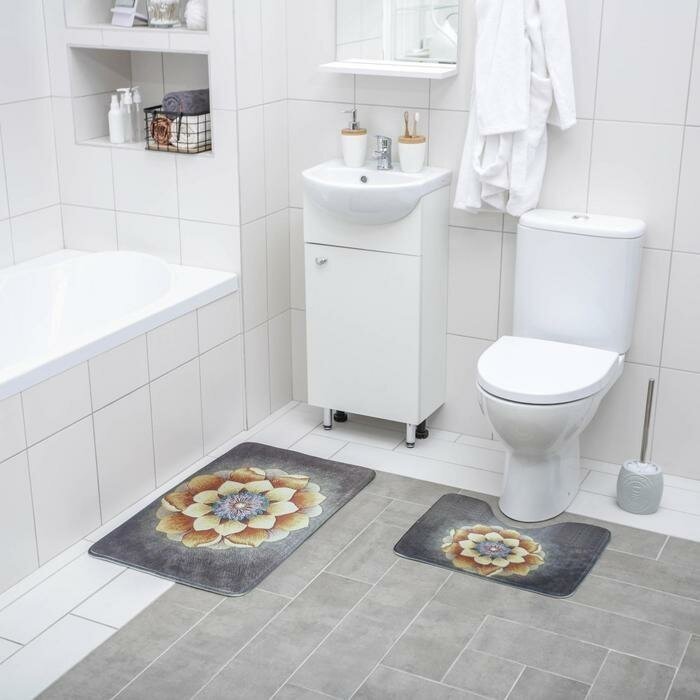 Доляна Набор ковриков для ванной и туалета Доляна «Аура», 2 шт: 50×80, 50×40 см
