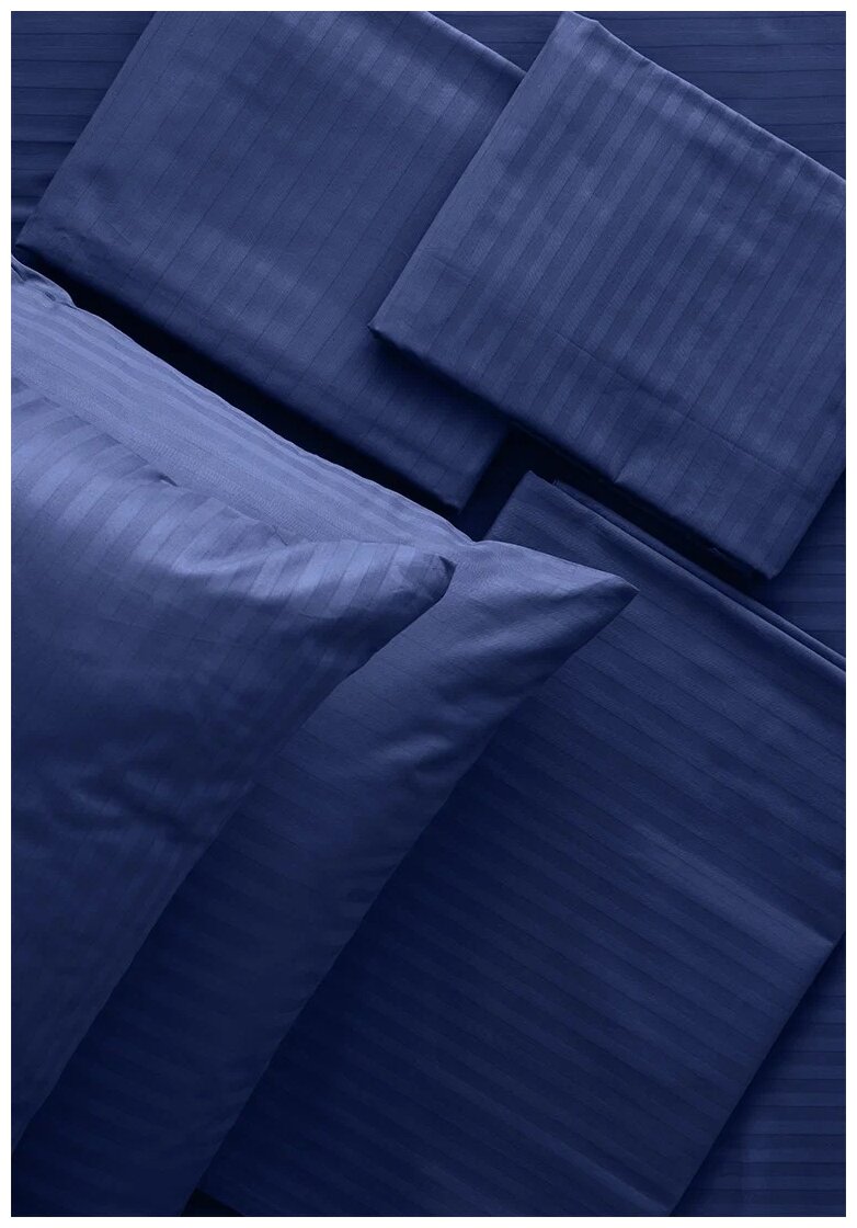 Комплект из 2 наволочек LOVEME 50х70 см, цвет синий (Indigo), страйп-сатин - фотография № 7