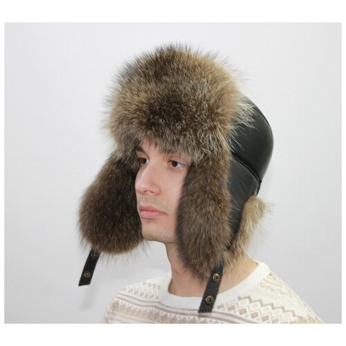 фото Шапка ушанка ушанка из меха енота, размер 56 - 57, бежевый мария