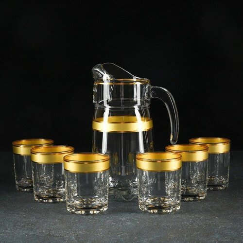 Набор питьевой с золотой каймой Ампир 7 предметов кувшин 134 л стаканы 250 мл 6 шт 1907₽