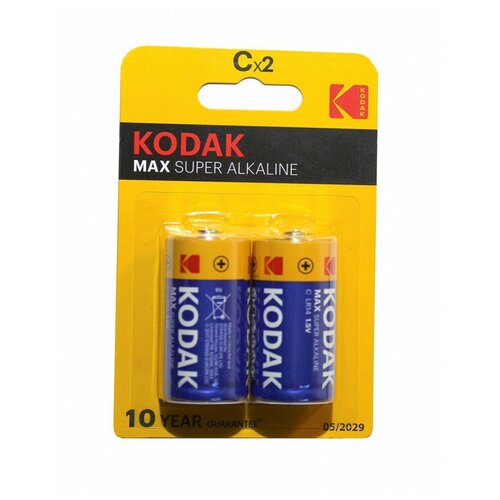 Батарейка Kodak max super alkaline C, LR 14, BL 2 батарейка kodak max super lr14 2bl c 2 шт