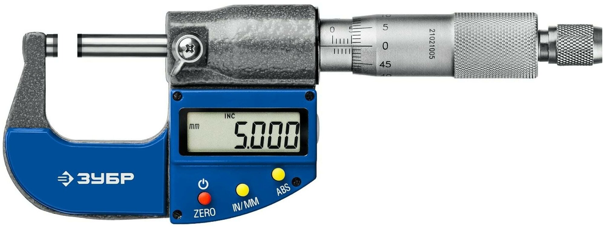 Микрометр "Зубр" гладкий цифровой МКЦ 25 диапазон 0-25 мм шаг измерения 0001 мм