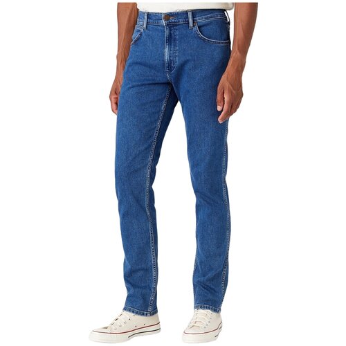 Джинсы зауженные Wrangler GREENSBORO, размер 34/34, синий, серый джинсы зауженные wrangler прилегающие средняя посадка стрейч размер 29 30 синий