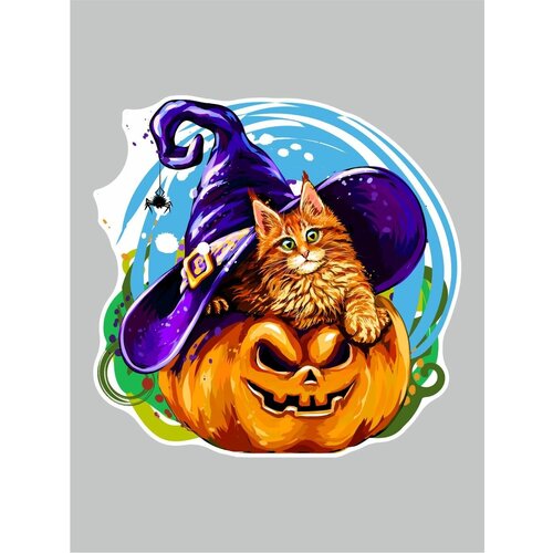 Наклейка стикер на Хэллоуин Halloween Тыква и Кот