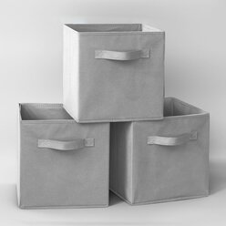 Коробка для хранения вещей, тканевая, складная, органайзер для белья и одежды, набор 3 шт, 28*28*28 см, серый